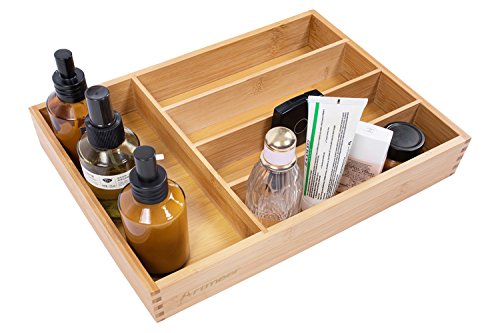 Bamboo Wooden Cutlery Drawer Organizer with 5 compartments,Durable Utensil Tray Flatware Drawer Divers