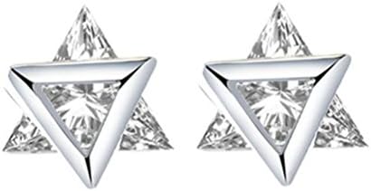 Valentine’s Day Gift 925 Sterling Silver Perfect Gift White Crystal Triangle Statement Earrings