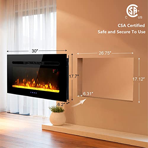MFSTUDIO Electric Fireplace Inserts, 30 inch Fireplace Heater Recessed