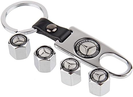 krtef Universal Car Tire Valve Dust Stems Air Caps Cover Keychain for Mercedes Benz