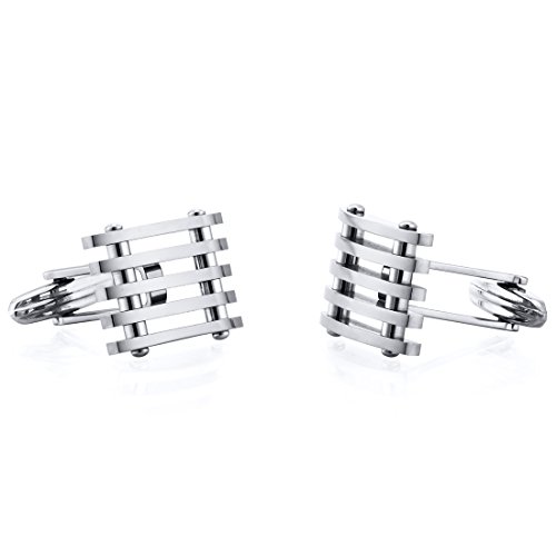 Classy Industrial Striped Design Polished Titanium Mens Cufflinks