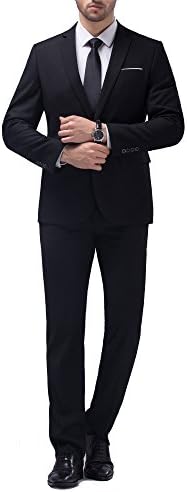 VAGUE STAR Men's One Button Notch Lapel Slim Fit 2-Piece Suit Blazer Jacket Tux &amp; Trousers Set (Black, S)