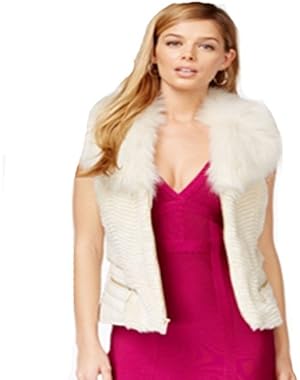 Womens Faux-Fur Mixed-Media Vest Milk Xl