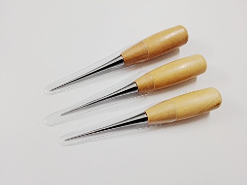 Gaosi Tools Set of 3 Diy Gadget Wood Handle Drillable Awl Round Solid Tool for Leather Craft