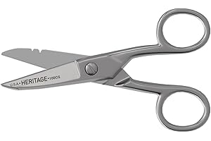 Klein Tools 100CS All-Purpose Precision Scissors, 5.25-Inch Nickel-Plated Snips, Blunt Tip, and Wire Stripping Notches, Multi