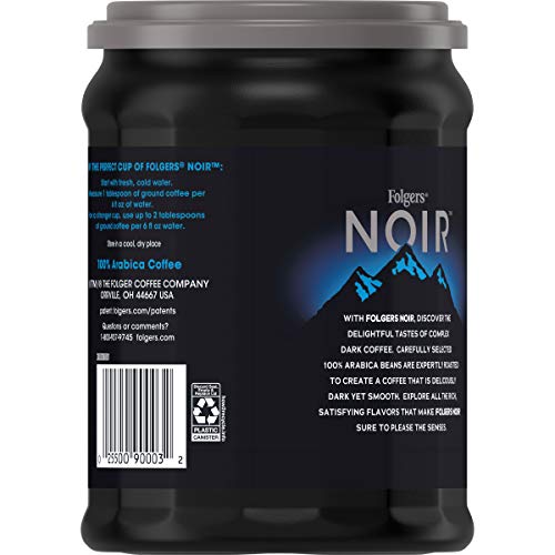 Folgers Noir True Dark Dark Roast Ground Coffee, 10.3 Ounces (Pack of 6