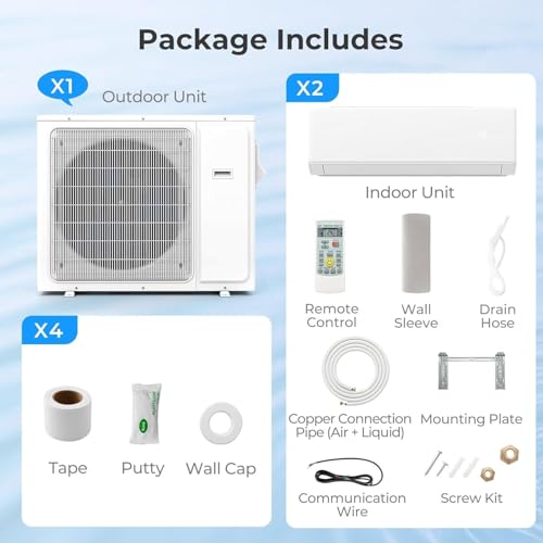 SIMOE 18K BTU Dual Zone 12000 + 12000 BTU Mini Split AC & Heat Pump, Work with Alexa, 22 SEER2 208-230V, Wifi Enabled Mini Split Air Conditioner with Pre-Charged Condenser
