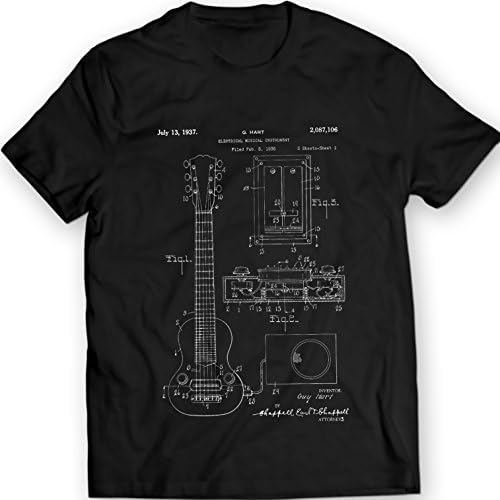 Gibson Electric Guitar Paul Les Patent T-shirt Mens Gift Idea 100% Cotton (L, Black)