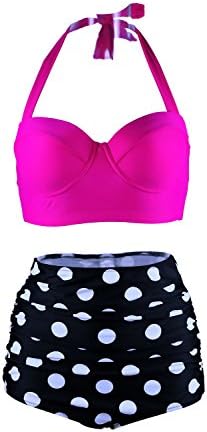 Gotswim Summer Retro Push Up High Waisted Bikini Sexy Halter Swimsuit for Women-M-4XL