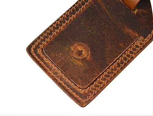 Genuine Leather Luggage Tags Travel ID Bag Baggage Suitcase Labels By Aaron Leather (Fire Brown)