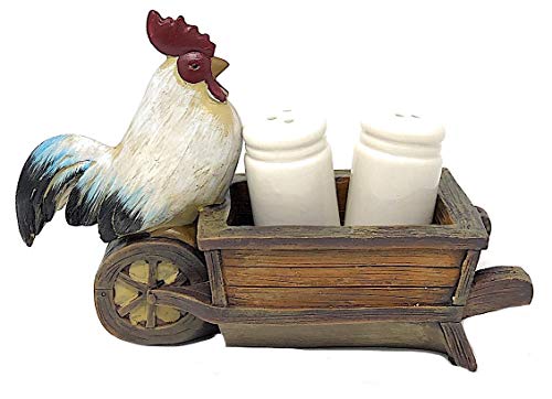 Gerson Set of Salt & Pepper Shaker Rooster Antique Wagon Kitchen Tabletop Decor 8.5" Long