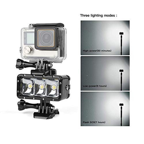 SHOOT Diving Light Super Bright Waterproof 30m Fishing LED Fill for GoPro HERO8/7 Black Silver White/6/5/5S/4/4S and Other Action Camera Waterproof Digital Camera,1200mAh Built-in Rechargeable Battery