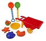 Beach Wheelbarrow Wagon Toy Set for Kids with Sand Shovel & Sifting Pans