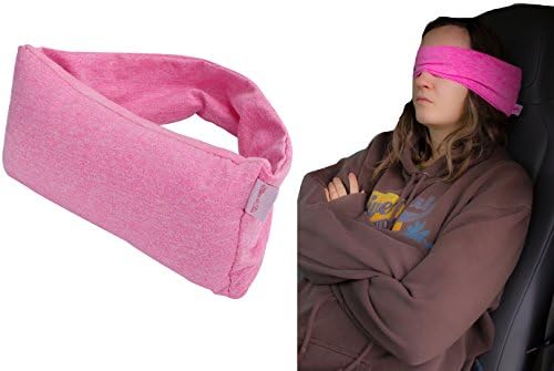 2 in 1 Voyage Travel Pillow and Eye Mask, Long Flight Essentials Accessories, Neck Support, Chin Rest, Light, Compact, Stylish, Comfortable 100% Cotton for airplane,train,car,office nap,camping (Pink)