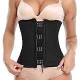 MISS MOLY Women Latex Steel Boned Corset Waist Trainer Cincher Tummy Control Shapewear with Zipper for Weight Loss Black XL