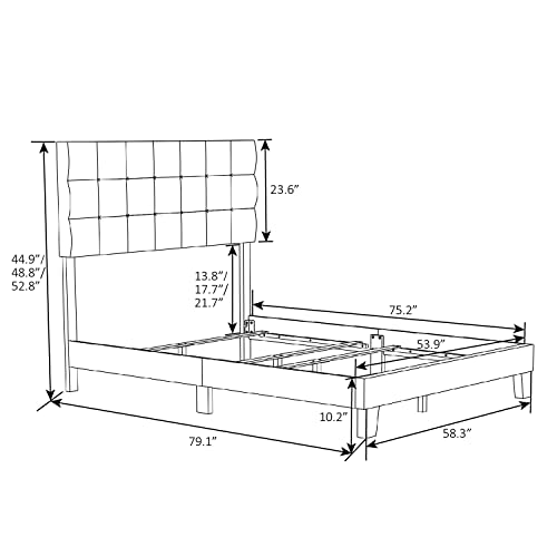 SHA CERLIN Full Size Panel Bed Frame with Adjustable High Headboard