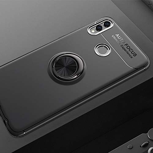 Vodzy Sleek Rubberized Case with Chrome Plating Ring Stand Back Cover Case for Honor 8X (Ring Case Black)