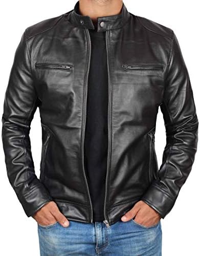 Blingsoul Classic Mens Leather Jacket Black [1100127] Dodg 3XL