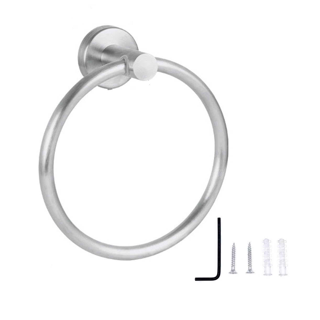 JZK 16cm Brushed Silver Stainless Steel Wall Mounted Towel Holder, Modern Round Towel Rail, Bathroom Accessory