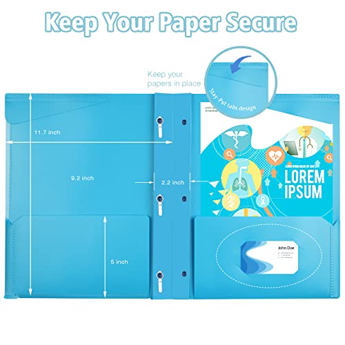 JISUSU Heavy Duty Plastic Folder with Clear Front Pocket and 3 Prongs 18 Pack, Assorted Colors