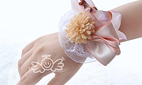 Girls' Wedding Bridesmaid Bride Prom Bridal Pink Champagne Wrist Corsage Hand Flower Pack Of 2