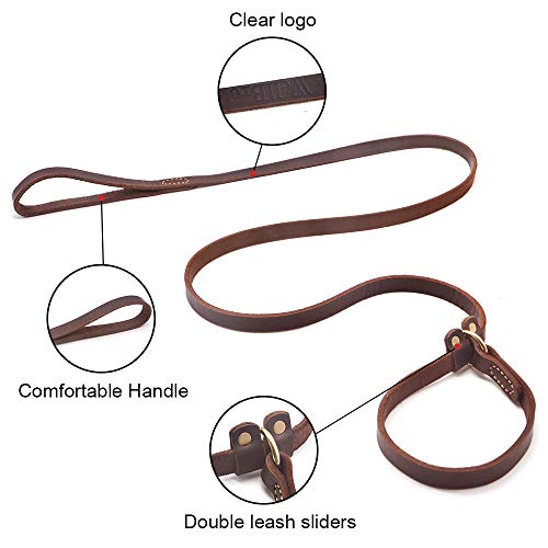 Wellbro Real Leather Slip Lead Dog Leash, Soft Adjustable Pet Slip