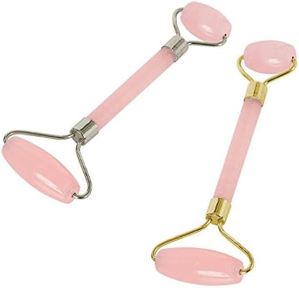 2PCS Natural Rose Quartz Jade Roller Facial Massager Roller, SPA Guasha Head Neck Body Facial Beauty Roller Skincare Tool for Anti Aging Anti Wrinkle Face-lift (2pcs)