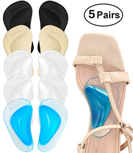 Dr. Foot Plantar Fasciitis Arch Support Shoe Insoles 5 Pairs, Thicken Gel Arch Pads for Flat Feet - Self-Adhesive Arch Cushions Inserts for Men and Women (Clear*2+Black+Beige+Blue)