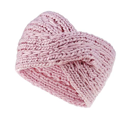Tomppy Women Winter Knit Headband Chunky Crochet Twist Turban Hair Band Cross Braided Head Warp Ear Warmer Headwear Pink