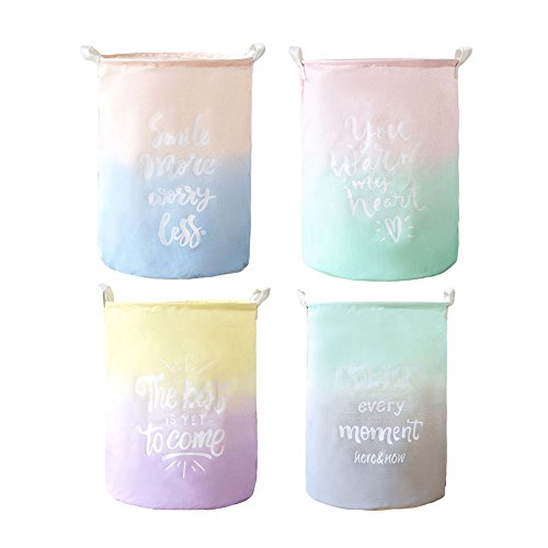 AkoMatial Fashion Storage Box, Gradient Color Printed Washing Bag Laundry Basket Storage Bin Clothes Holder Yellow + Purple - Thumbnail 3