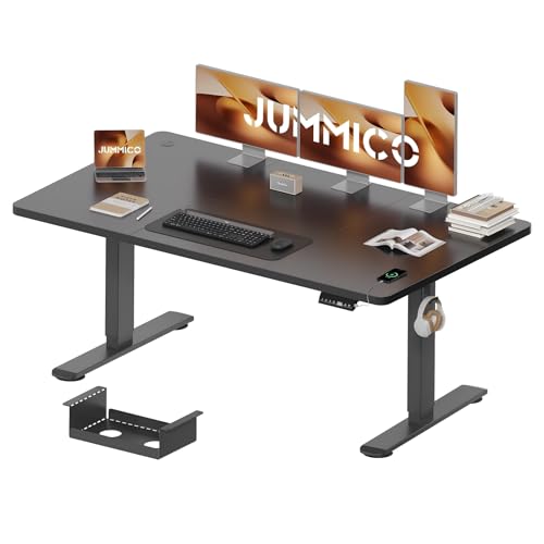 JUMMICO Höhenverstellbarer Schreibtisch 160×80 cm mit Kabelwanne & USB-A