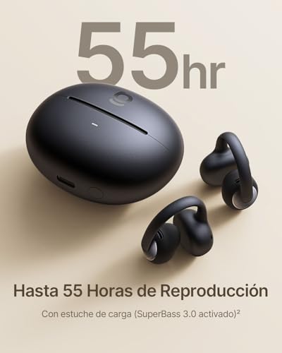 Baseus Bowie MC2 Audífonos Inalámbricos Open Ear con Clip | CloudComfort 2.0, Audio Hi-Res con LDAC, Bluetooth 6.0, 4 Micrófonos con IA, IP67, Hasta 55 Horas de Batería, Negro