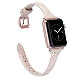 Wearlizer Pink Slim Leather Compatible for Apple Watch Band 42mm 44mm Womens for iWatch Leisure Thin Strap Replacement Sport Wristband Fashion Cute Bracelet with Rose Gold Clasp Series 4 3 2 1 Edition