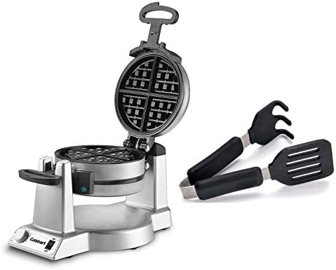 Cuisinart Double Belgian Round Waffle Maker, 1400 Watt Stainless Steel Appliance bundle with Grip-EZ Mini Grab and Lift Tong, Kitchen Tool for Waffles