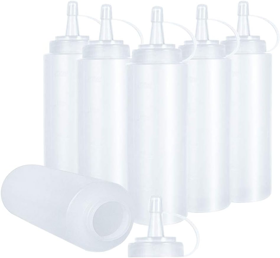 KANOSON Squeeze Flasche , 6 Stück 250ml 8oz Plastik Quetschflasche Mit Kappen - BPA Frei,Kein Leck Condiment Flaschen für Malen,Backen,Ketchup,scharfe Soße,Olivenöl, Saucenflasche