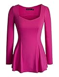 Homeyee Women's Vintage Square Neck Long Sleeve Peplum Tops Blouse 542 (XXL, Pink)