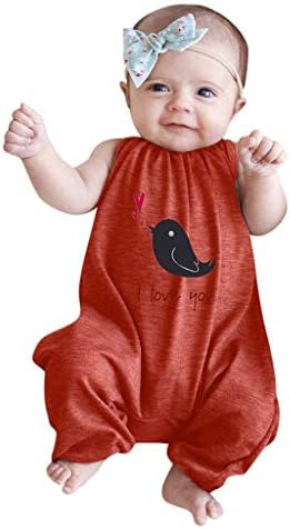 TianWlio Baby Boys Girls Outfit Set, Infant Romper Sleeveless Jumpsuit Casual Breathable Bodysuit Newborn Baby Cartoon Bird Print Coverall for Infant Toddler 3-24 Months