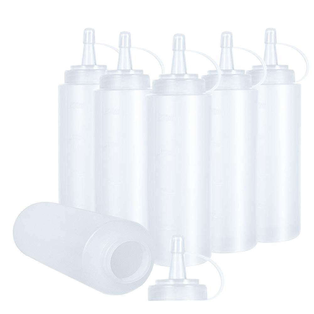 KANOSON Squeeze Bottle, Ketchup Bottle, 6pcs Squeezy Bottles with Nozzles 250ml, Squeezy Sauce Bottles Condiment Bottle Set Plastic Sauce Bottles Squeeze Bottles for Sauces