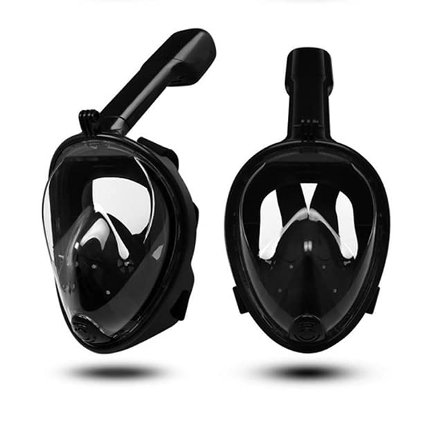 Snorkel Mask,180°view Snorkelling Mask Set Panoramic Full Face Design-Sports Camera Compatible Free Breath Diving Mask with Anti-fog and Anti-leak Technology for Adults and Kids (Black)