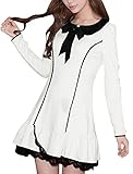 Allegra K Women Scoop Neck Doll Collar Long Sleeve Lace Panel Dress