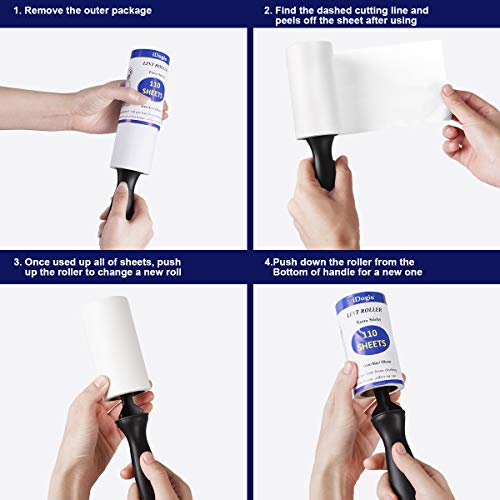 Pet Hair Roller Lint Remover Extra Sticky Fur Remover Lint Roller Dog Cat Hair Removal for Clothes, Furniture - Supersize 110 Sheets/Roller, 2 Refills, 330 Sheets Total