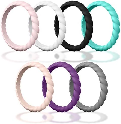 Made for Her DSZ Stackable Silicone Wedding Ring for Gym Sports Outdoor Women, Durable Rubber Band Pack of 3-7-10