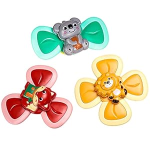Yafimea Baby Suction Cup Spinner Toy Infant Spinning Top High Chair Tray Toy Soft Silicone Cute Cartoon Animal Window…
