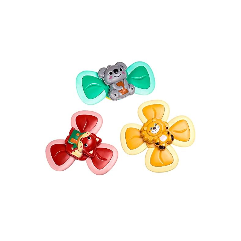 Yafimea Baby Suction Cup Spinner Toy Infant Spinning Top High Chair Tray Toy Soft Silicone Cute Cartoon Animal Window…