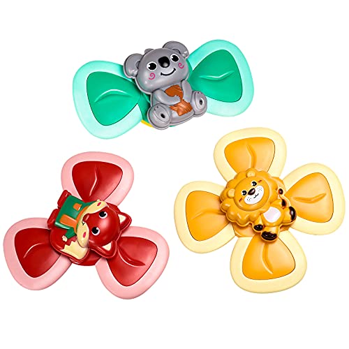 Yafimea Baby Suction Cup Spinner Toy Infant Spinning Top High Chair Tray Toy Soft Silicone Cute Cartoon Animal Window…