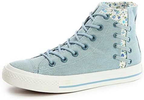 mewow Women's School Girl's Floral Casual Breathable Flat Denim Sneakers Canvas Shoes (7, High-top Light Blue)