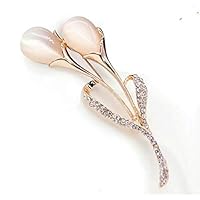 LANWF Calla Lily Flower Brooches Rhinestone Opal Broach Pins for Scarf Clothing Jewelry Accessories for Women,Champagne