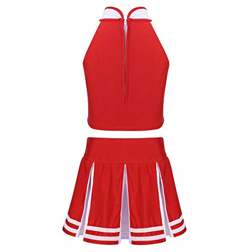 winying Girls 2PCS Cheerleading Costume Sleeveless Top with Knife Pleated Mini Skirt Outfit Set Red+White 6 (S)