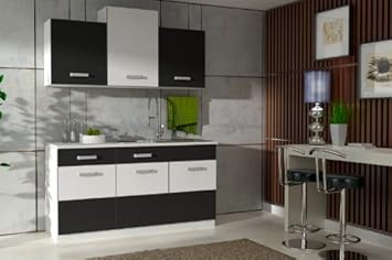 Küche Fabienne 150 cm Küchenzeile in schwarz/weiß - Küchenblock variabel stellbar