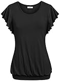 Ninedaily Blouse Women Ruffles Short Sleeve Scoop Neck Banded Tunic Tops